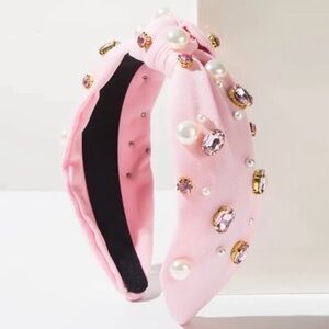 NEW Pink Satin Pearl and Gemstone Embellished Headband
